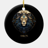 Stijlvolle zwart goud moderne leeuw sterrenbeeld L Keramisch Ornament (Achterkant)