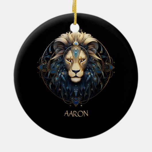 Stijlvolle zwart goud moderne leeuw sterrenbeeld L Keramisch Ornament (Achterkant)