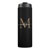 Stijlvolle zwart gouden monogram Girly Script Fitn Thermosbeker (Voorkant)