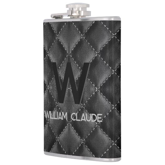 Stijlvolle zwart lederen aangepaste monogram heupfles (Links)