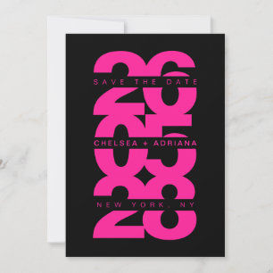Stijlvolle zwart roze gedurfde typografie bruiloft save the date