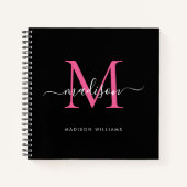 Stijlvolle zwart roze monogram Initiaal Script Naa Notitieboek (Voorkant)