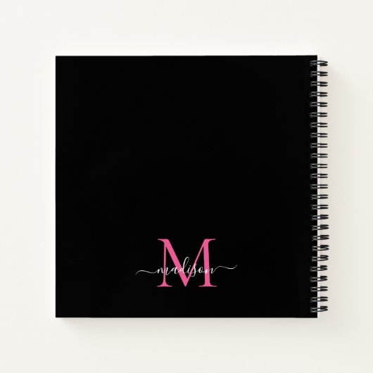 Stijlvolle zwart roze monogram Initiaal Script Naa Notitieboek (Achterkant)