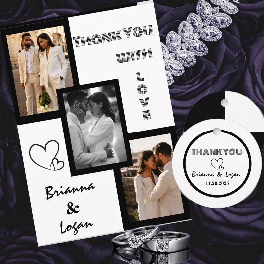 Stijlvolle zwart & wit bruiloft gunst Labels