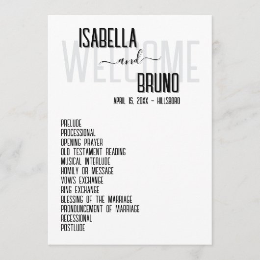 Stijlvolle zwart-wit bruiloft orde van dienst programmakaart (Voorkant)