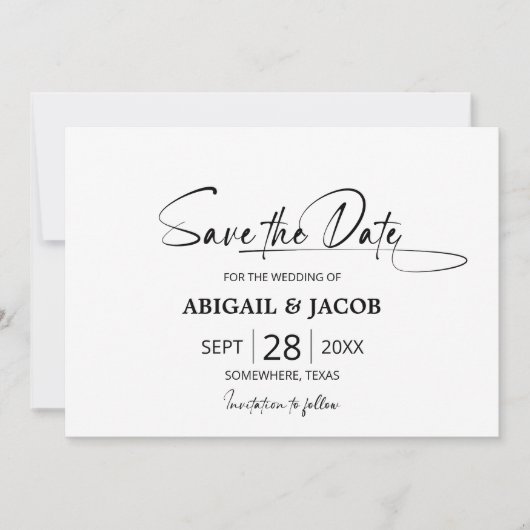 Stijlvolle zwart-wit bruiloft Save the Date Kaart (Voorkant)