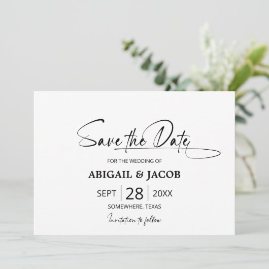 Stijlvolle zwart-wit bruiloft Save the Date Kaart (Staand voorkant)