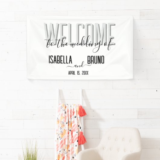 Stijlvolle zwart-wit bruiloft welkom spandoek (Insitu)