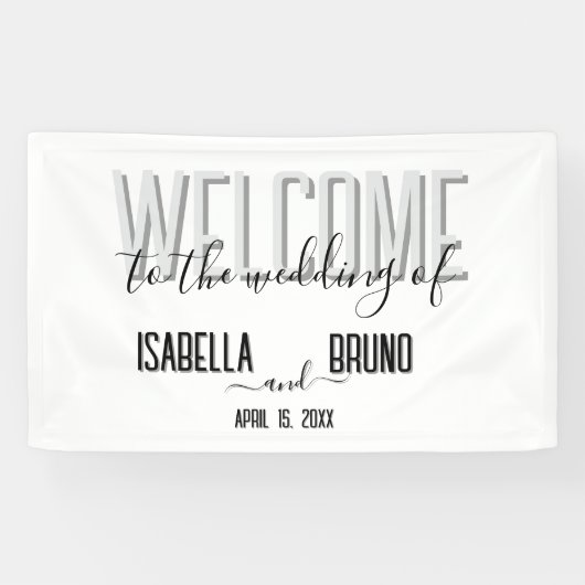 Stijlvolle zwart-wit bruiloft welkom spandoek (Horizontaal)