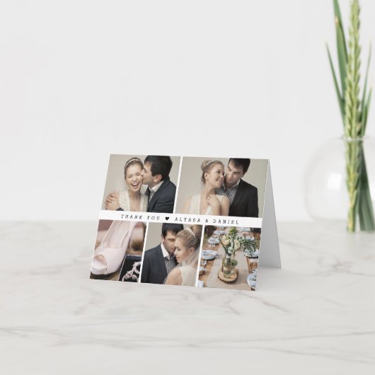 Stijlvolle zwart wit chique bruiloft foto collage bedankkaart (Voorkant)