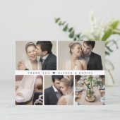 Stijlvolle zwart wit chique bruiloft foto collage bedankkaart (Staand voorkant)
