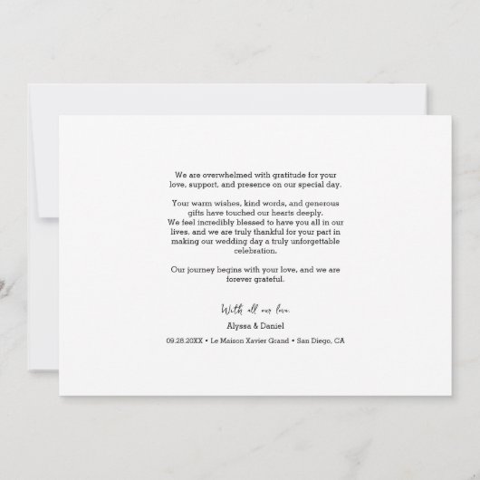 Stijlvolle zwart wit chique bruiloft foto collage bedankkaart (Achterkant)