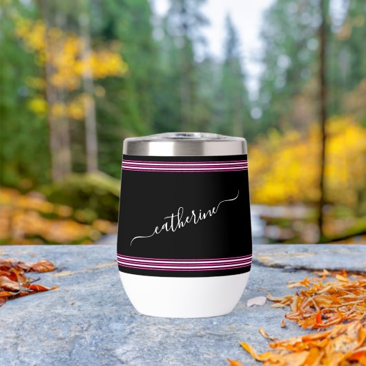 Stijlvolle Zwart Wit Cursieve Naam Hot Pink (Buiten (Gedraaid)  )