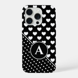 Stijlvolle zwart-wit custom monogram iPhone 15 pro case
