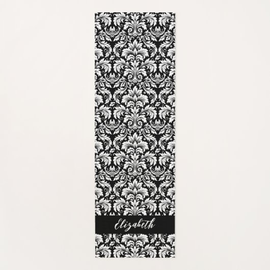 Stijlvolle zwart wit damast yogamat (Voorkant)