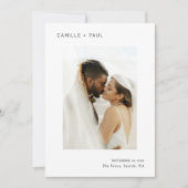 Stijlvolle zwart-wit foto minimalistische bruiloft save the date (Voorkant)