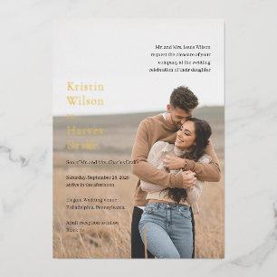 Stijlvolle zwart-wit foto moderne bruiloft folie uitnodiging