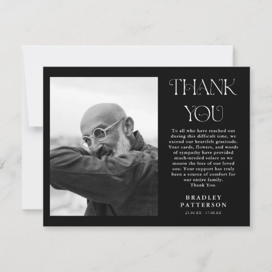 Stijlvolle zwart-wit foto sympathie bedankkaart (Voorkant)