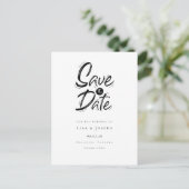 Stijlvolle zwart-wit geëtst Save the Date Briefkaart (Staand voorkant)