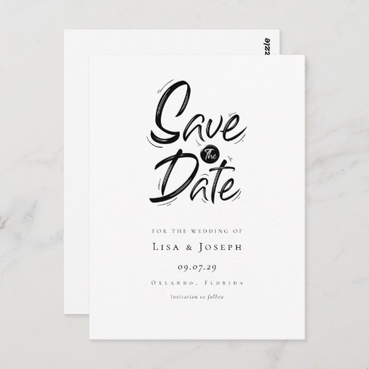 Stijlvolle zwart-wit geëtst Save the Date Briefkaart (Voorkant / Achterkant)