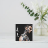 Stijlvolle zwart & wit getatoeëerd Man Tattoo arti Vierkante Visitekaartje (Staand voorkant)