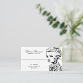 Stijlvolle zwart & wit getatoeëerde dame Tattoo ar Visitekaartje (Staand voorkant)