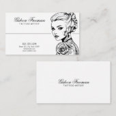 Stijlvolle zwart & wit getatoeëerde dame Tattoo ar Visitekaartje (Voorkant / Achterkant)