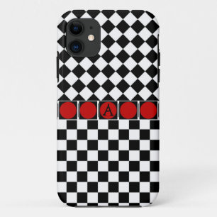 Stijlvolle zwart-wit halfdiamant ruitjes rode band Case-Mate iPhone case