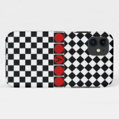 Stijlvolle zwart-wit halfdiamant ruitjes rode band Case-Mate iPhone case (Achterkant (horizontaal))