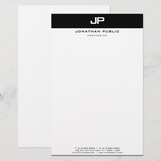 Stijlvolle Zwart Wit Modern Eenvoudig Ontwerp Sjab Briefpapier (Voorkant / Achterkant)