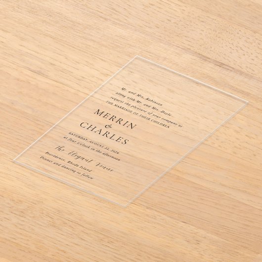 Stijlvolle zwart-wit moderne bruiloft acryl uitnodigingen (Laagn)