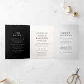 Stijlvolle zwart-wit moderne bruiloft drieluik uitnodiging (Binnen)