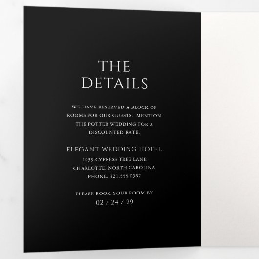 Stijlvolle zwart-wit moderne bruiloft drieluik uitnodiging (Binnenzijde eerst)