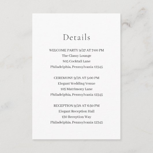 Stijlvolle zwart-wit moderne bruiloft informatiekaartje (Voorkant)