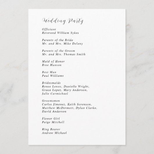 Stijlvolle zwart-wit moderne bruiloft programmakaart (Achterkant)