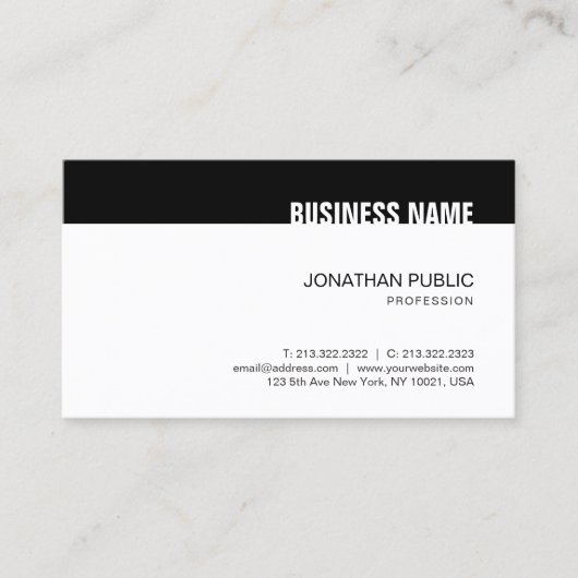 Stijlvolle Zwart Wit Moderne Eenvoudige Sjabloon T Visitekaartje (Voorkant)