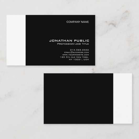 Stijlvolle zwart wit moderne professionele schoon visitekaartje (Voorkant / Achterkant)