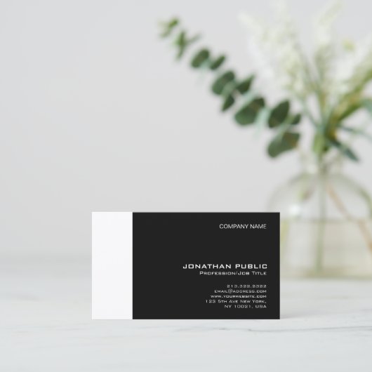 Stijlvolle zwart wit moderne professionele schoon visitekaartje (Staand voorkant)