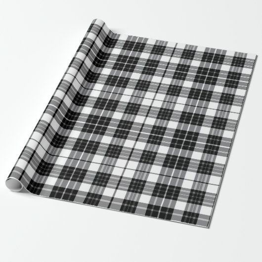 Stijlvolle zwart-wit monochrome Tartan Plaid Cadeaupapier (Uitgerold)