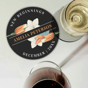 Stijlvolle zwart-wit Oranje Lily Floral pensioen Zandsteen Onderzetter