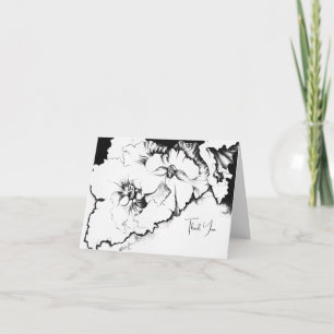 Stijlvolle zwart-wit originele stippel kunst bloem bedankkaart