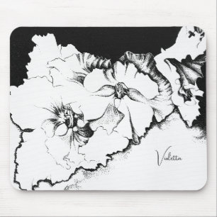 Stijlvolle zwart-wit originele stippel kunst bloem muismat