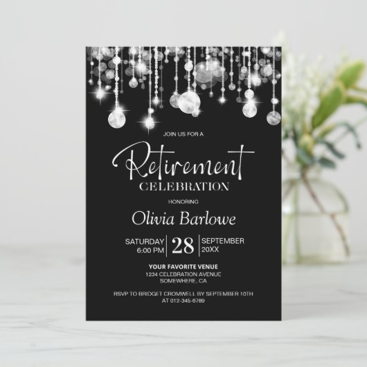 Stijlvolle zwart wit pensioen partij kaart (Staand voorkant)