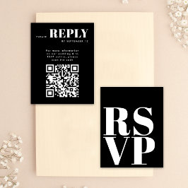 Stijlvolle zwart-wit RSVP-kaarten voor bruiloft QR RSVP Kaartje