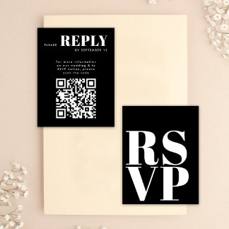 Stijlvolle zwart-wit RSVP-kaarten voor bruiloft QR RSVP Kaartje