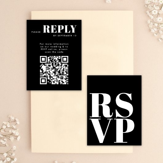 Stijlvolle zwart-wit RSVP-kaarten voor bruiloft QR RSVP Kaartje