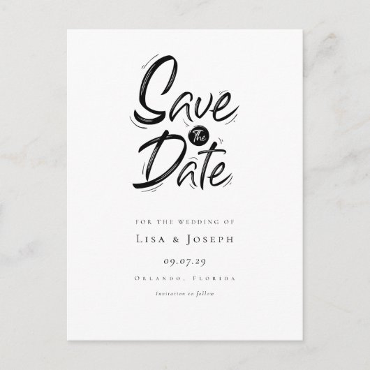 Stijlvolle Zwart-Wit Save the Date Briefkaart (Voorkant)