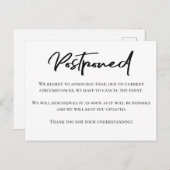 Stijlvolle zwart-wit uitstelaankondiging briefkaart (Voorkant / Achterkant)