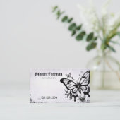 Stijlvolle Zwart & Wit Vlinder Tattoo Shop Visitekaartje (Staand voorkant)
