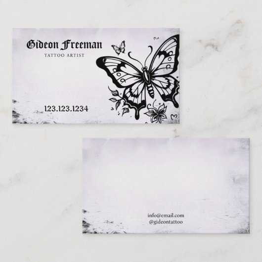 Stijlvolle Zwart & Wit Vlinder Tattoo Shop Visitekaartje (Voorkant / Achterkant)
